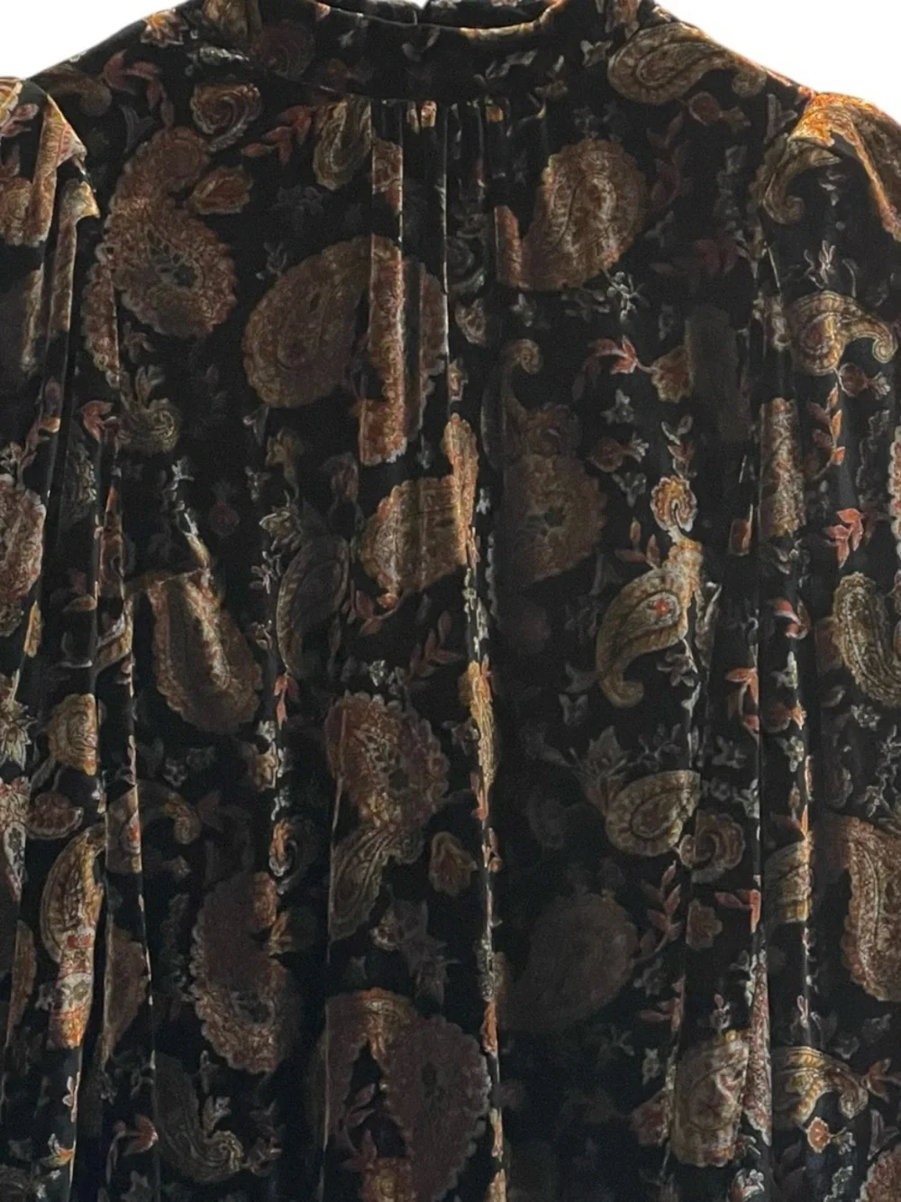 Boden Brown & Black Velvet Paisley Puff, Long Sleeve Top, Mock Neck, US Size 4